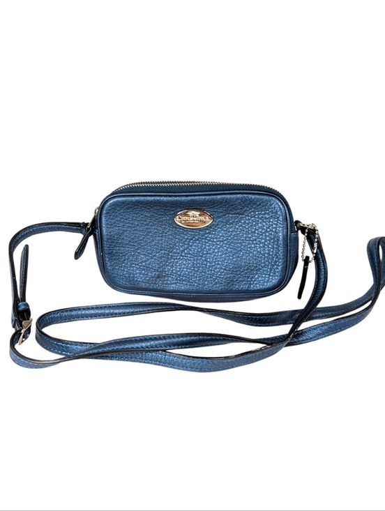 Coach Handbags - Coach Metallic Blue Leather Mini Double-Zip Pouch Crossbody Camera Bag F53372